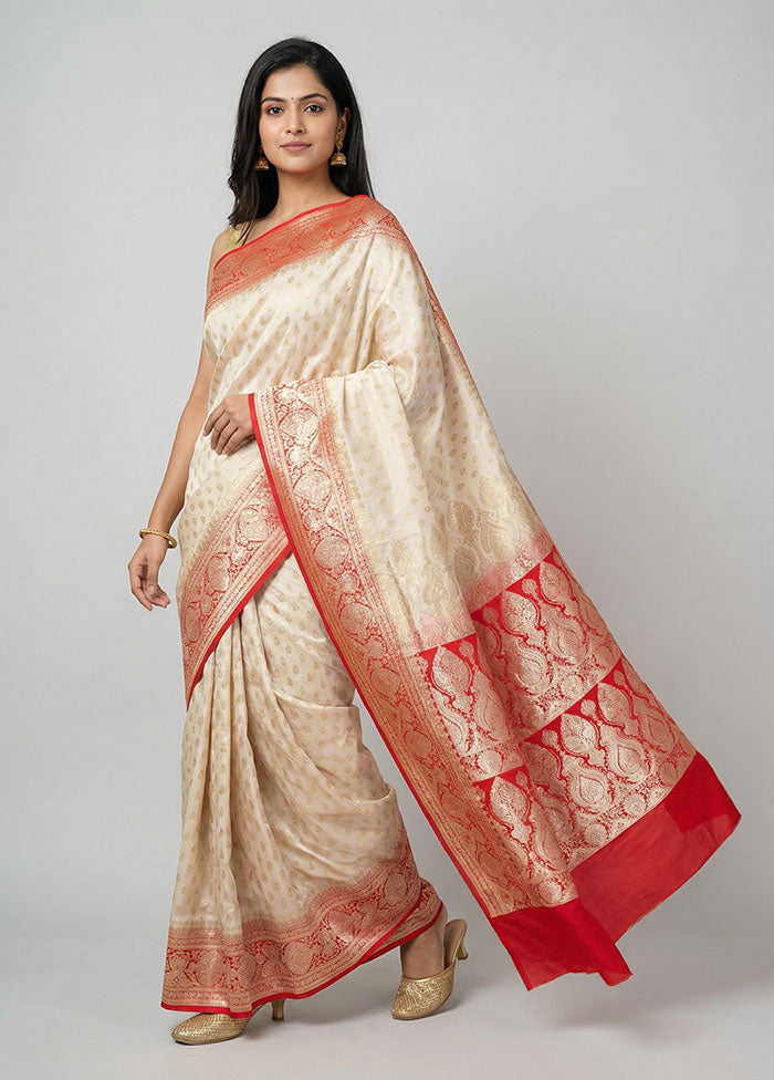 Cream Banarasi Silk Saree With Blouse Piece