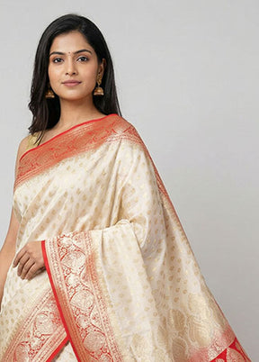 Cream Banarasi Silk Saree With Blouse Piece