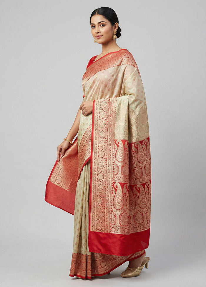 Cream Banarasi Silk Saree With Blouse Piece