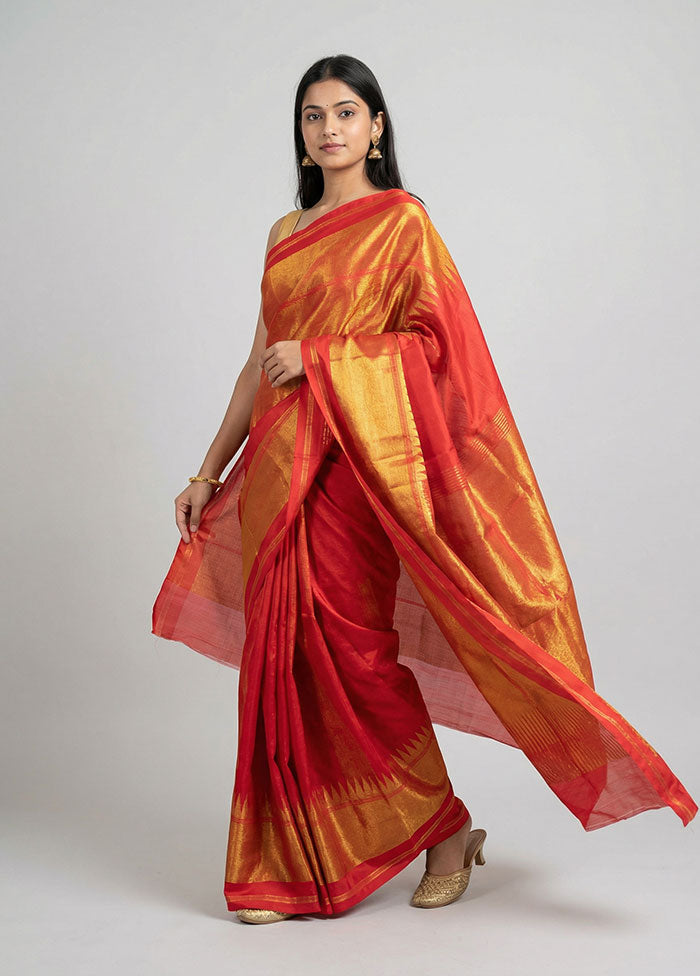 Red Handloom Kanchipuram Pure Silk Saree With Blouse Piece