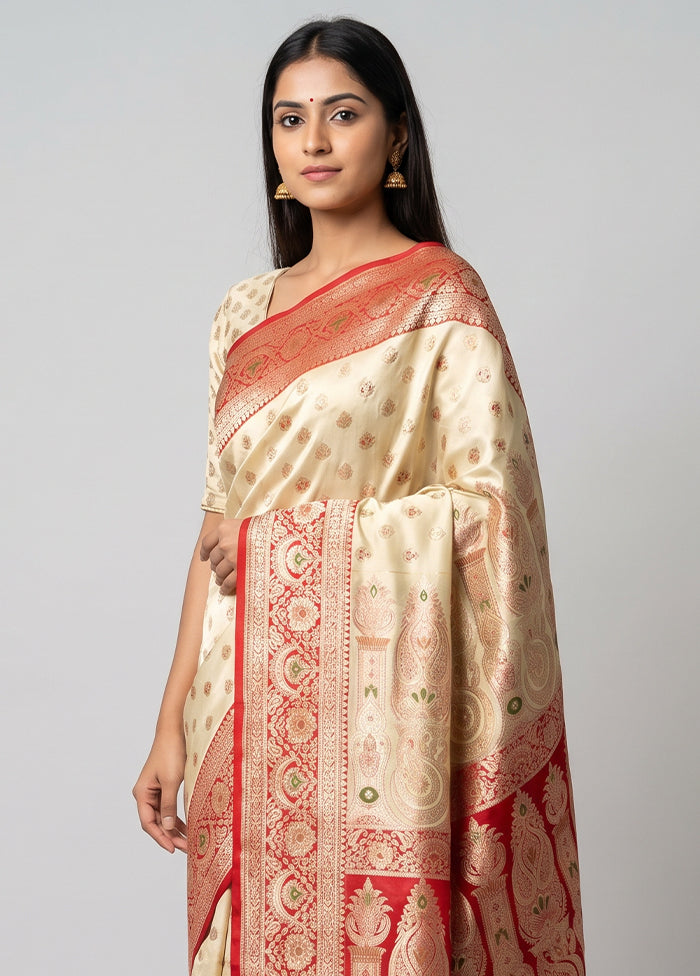 White Banarasi Silk Saree With Blouse Piece