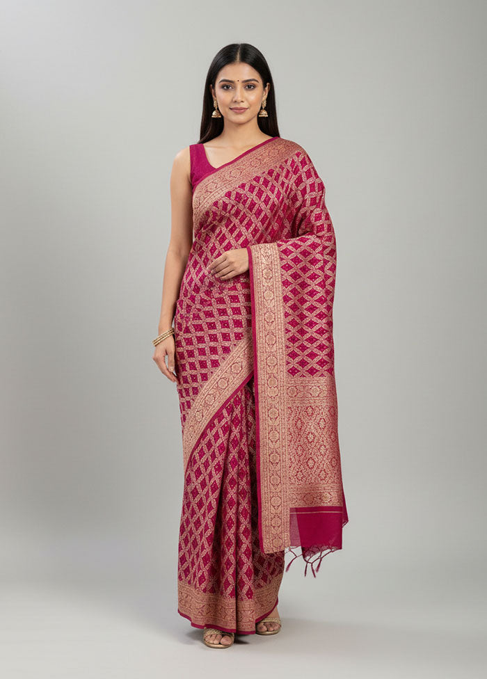 Pink Bandhej Silk Saree With Blouse Piece
