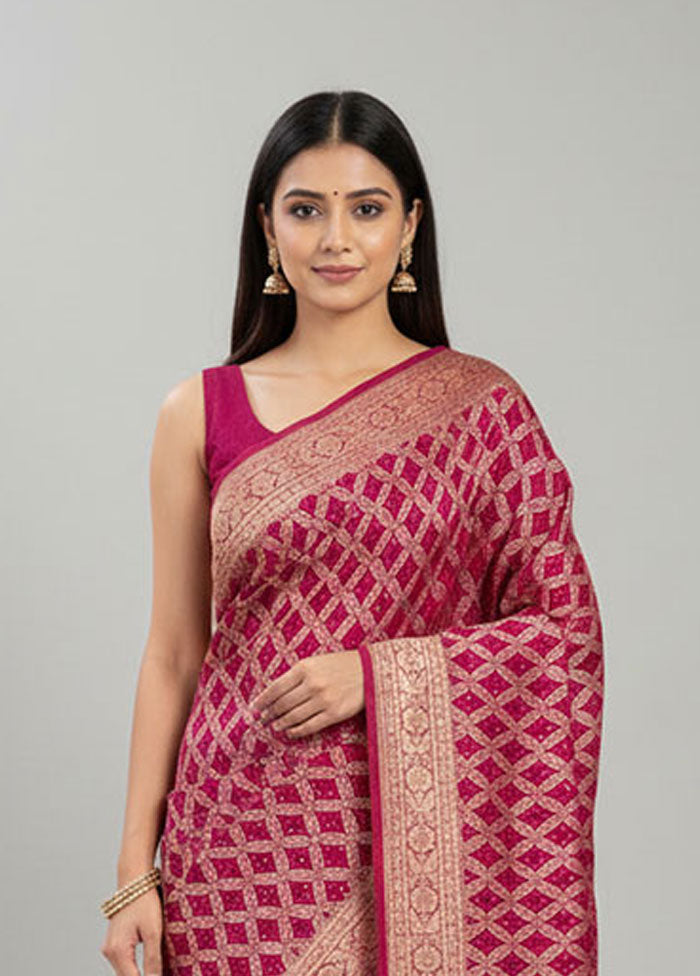 Pink Bandhej Silk Saree With Blouse Piece