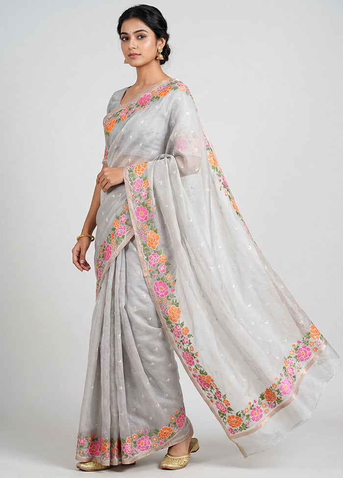 White Organza Saree With Blouse Piece