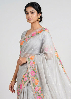 White Organza Saree With Blouse Piece