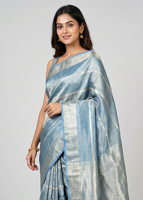 Blue Tissue Silk Saree With Blouse Piece