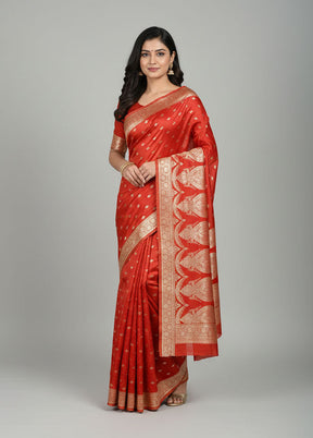 Red Banarasi Silk Saree With Blouse Piece