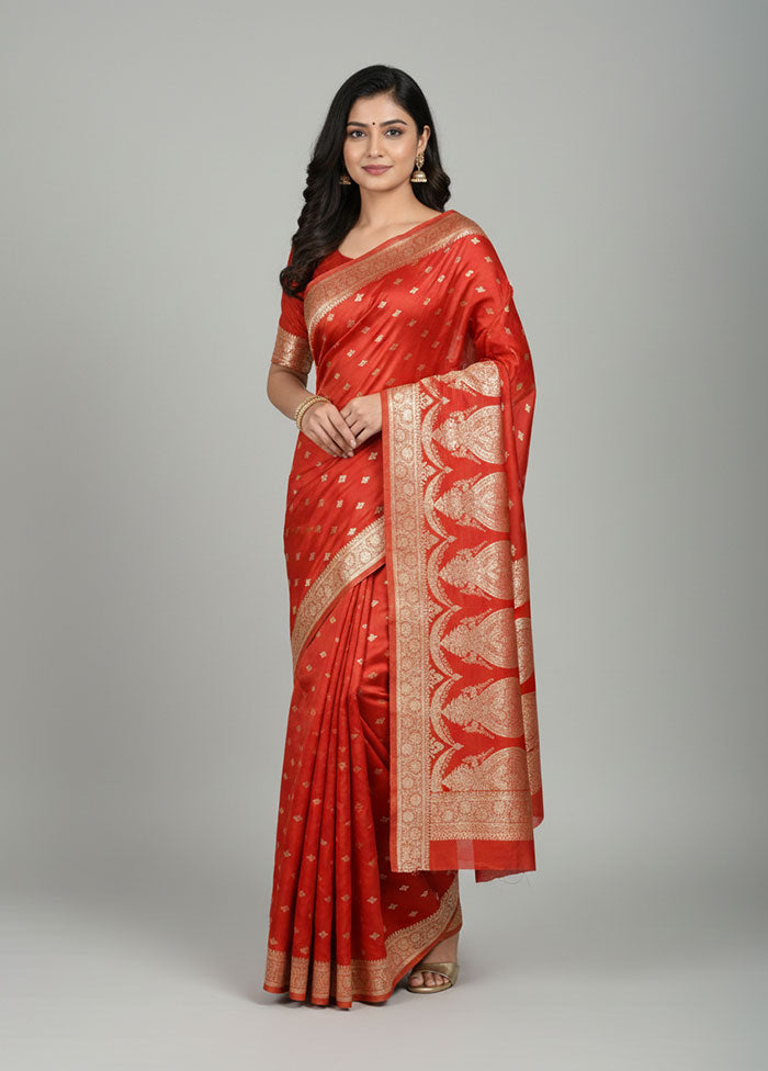 Red Banarasi Silk Saree With Blouse Piece