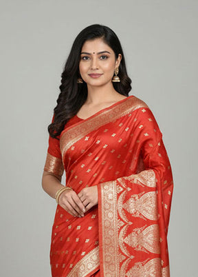 Red Banarasi Silk Saree With Blouse Piece