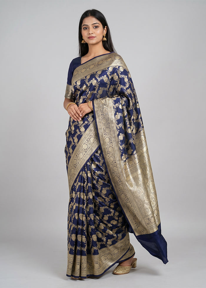 Blue Banarasi Silk Saree With Blouse Piece