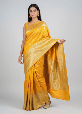 Yellow Banarasi Silk Saree With Blouse Piece