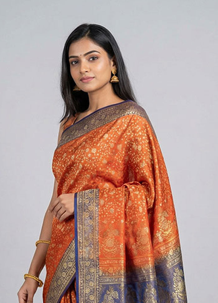 Maroon Handloom Jamewar Pure Silk Saree With Blouse Piece