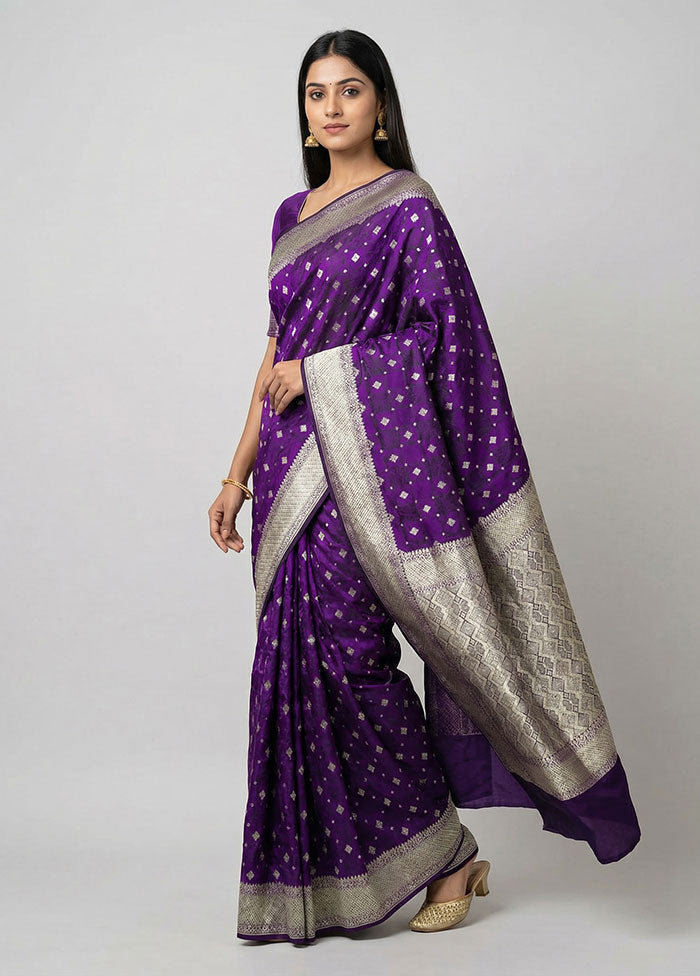 Purple Handloom Tanchoi Pure Silk Saree With Blouse Piece