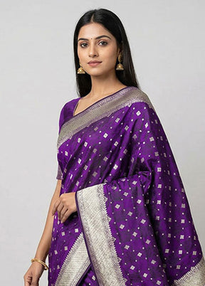 Purple Handloom Tanchoi Pure Silk Saree With Blouse Piece