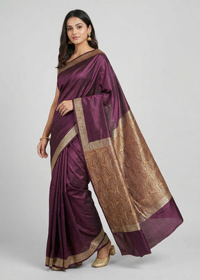 Maroon Handloom Banarasi Pure Silk Saree With Blouse Piece