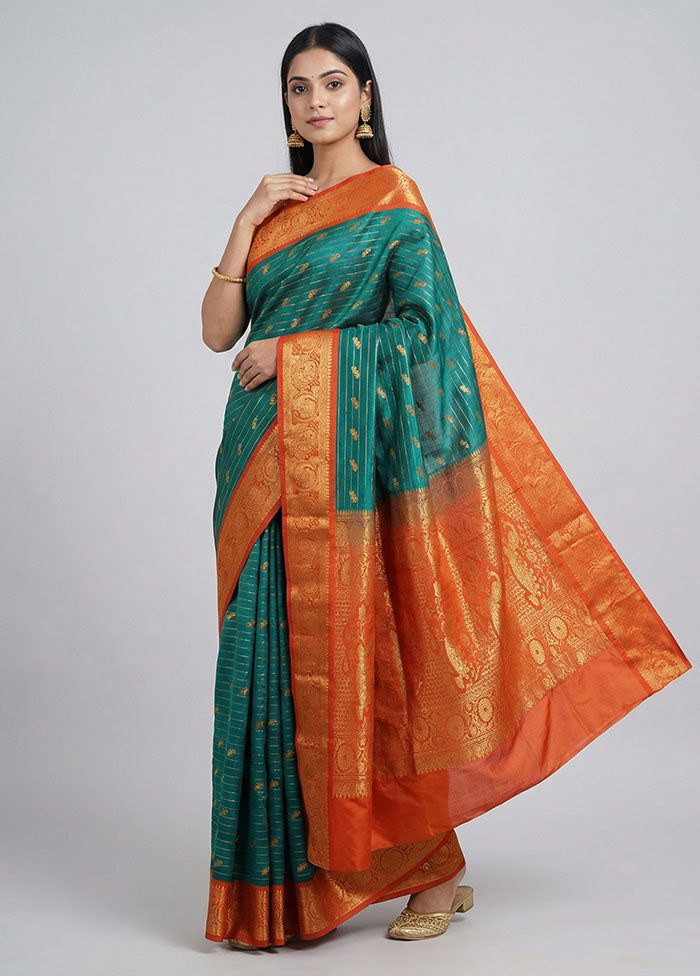 Multicolor Kanjivaram Silk Saree With Blouse Piece