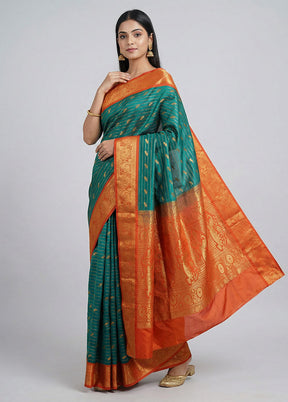 Multicolor Kanjivaram Silk Saree With Blouse Piece