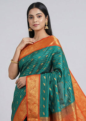 Multicolor Kanjivaram Silk Saree With Blouse Piece