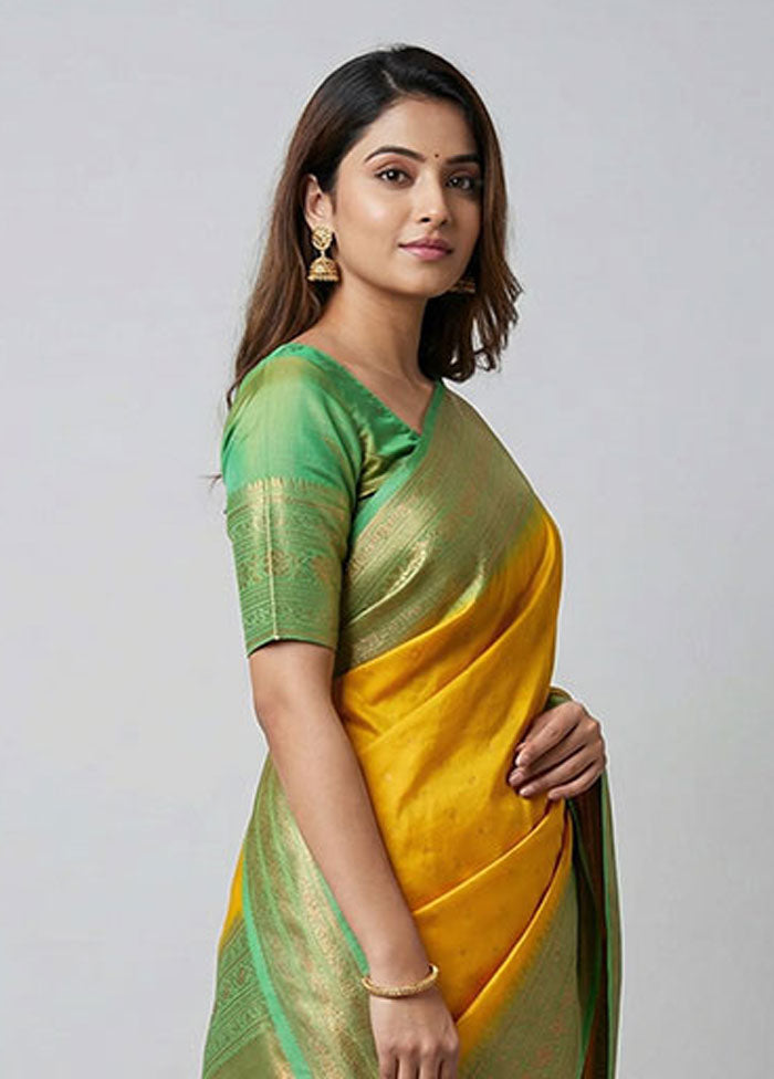 Multicolor Kanjivaram Silk Saree With Blouse Piece