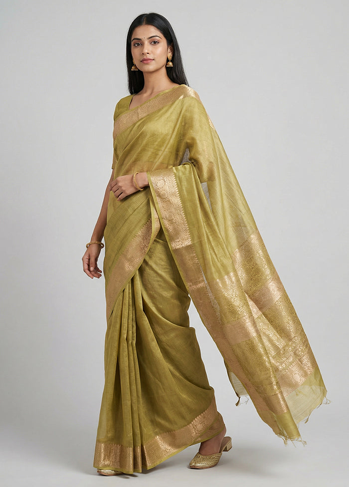 Yellow Handloom Dupion Silk Saree With Blouse Piece