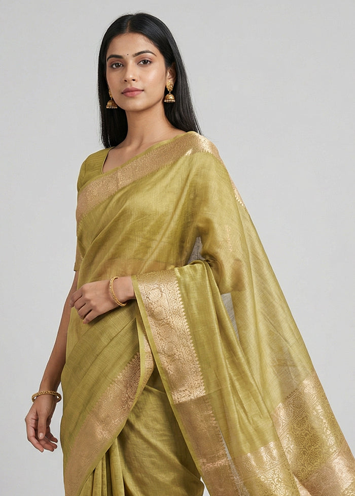 Yellow Handloom Dupion Silk Saree With Blouse Piece