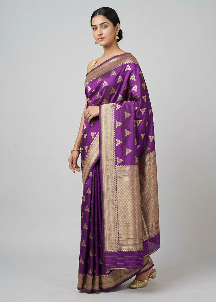 Purple Handloom Katan Pure Silk Saree With Blouse Piece
