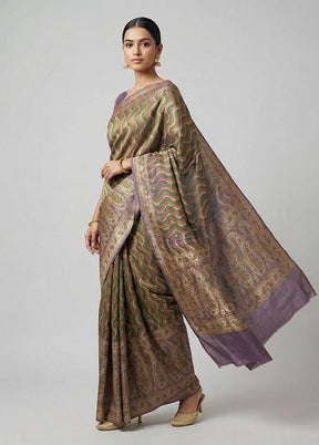 Purple Handloom Tanchoi Pure Silk Saree With Blouse Piece