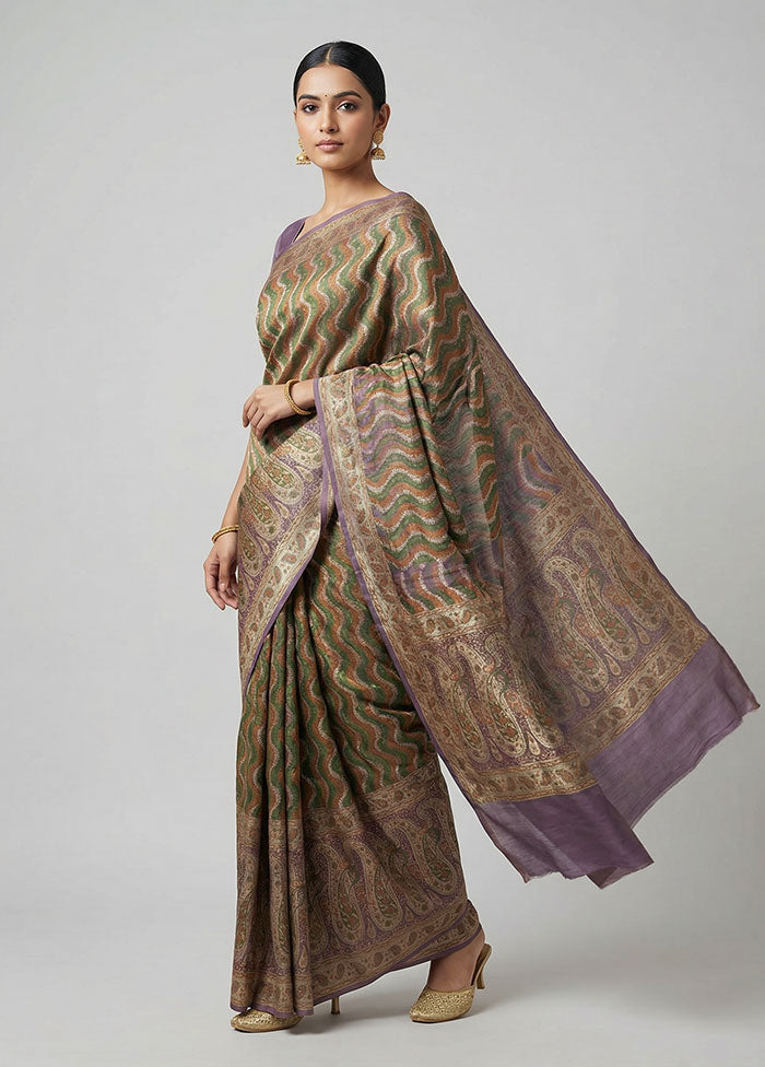 Purple Handloom Tanchoi Pure Silk Saree With Blouse Piece