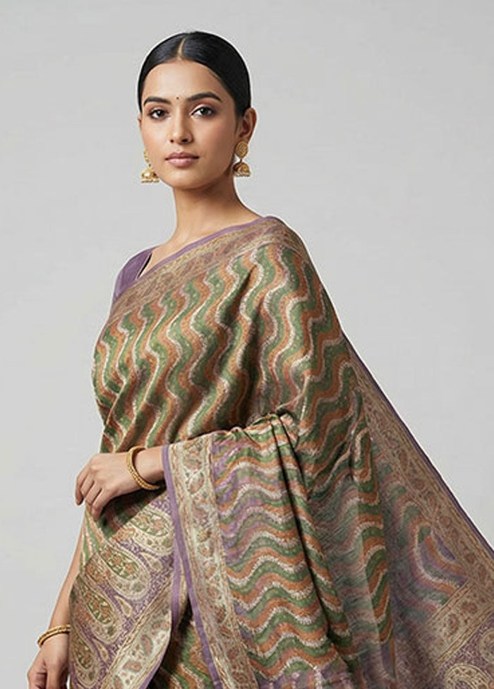 Purple Handloom Tanchoi Pure Silk Saree With Blouse Piece