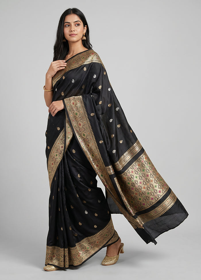 Black Handloom Katan Pure Silk Saree With Blouse Piece