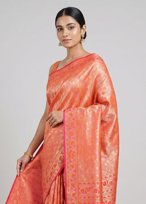 Pink Handloom Katan Pure Silk Saree With Blouse Piece