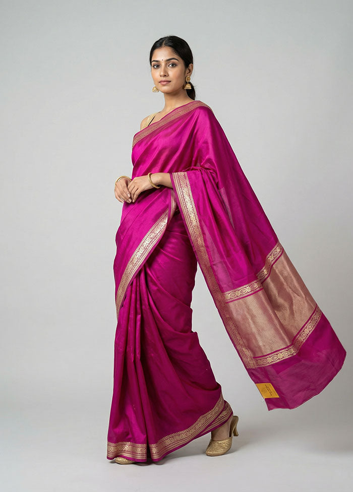 Purple Handloom Banarasi Pure Silk Saree With Blouse Piece
