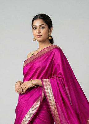 Purple Handloom Banarasi Pure Silk Saree With Blouse Piece