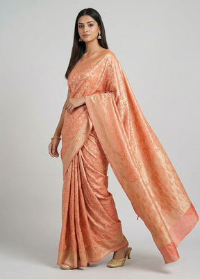 Pink Jamewar Silk Saree With Blouse Piece