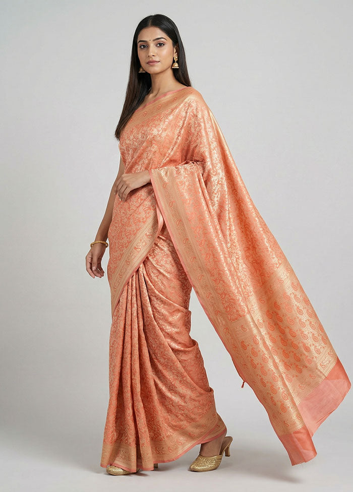 Pink Jamewar Silk Saree With Blouse Piece