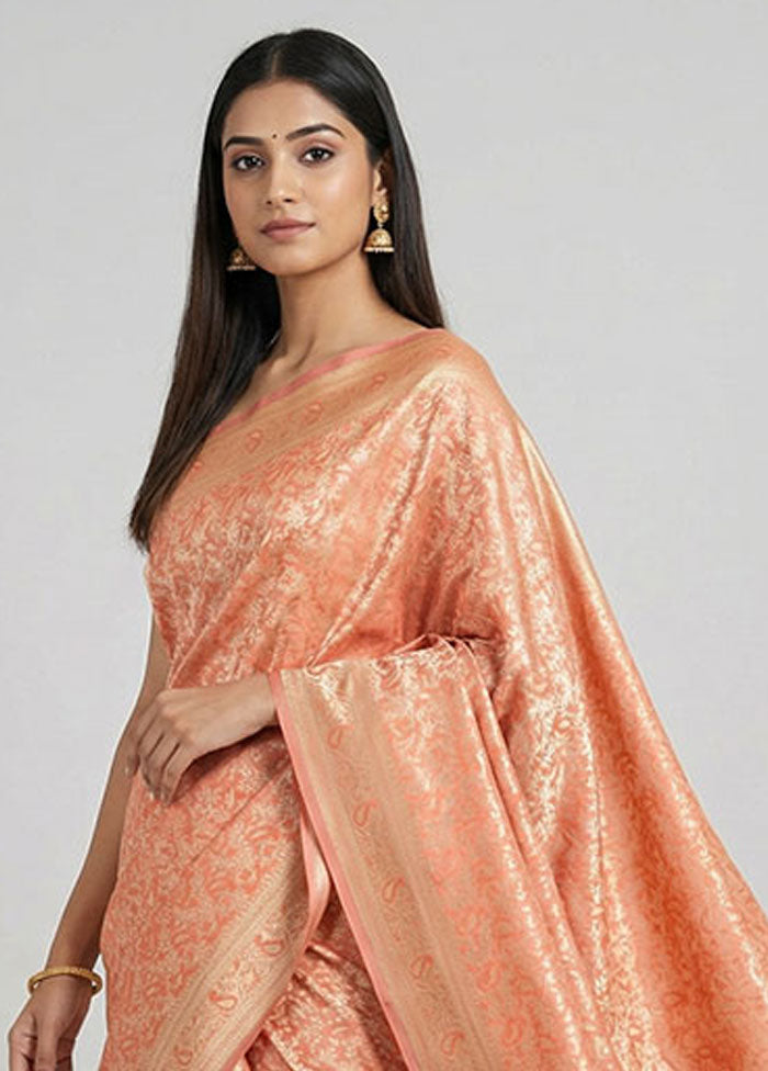 Pink Jamewar Silk Saree With Blouse Piece