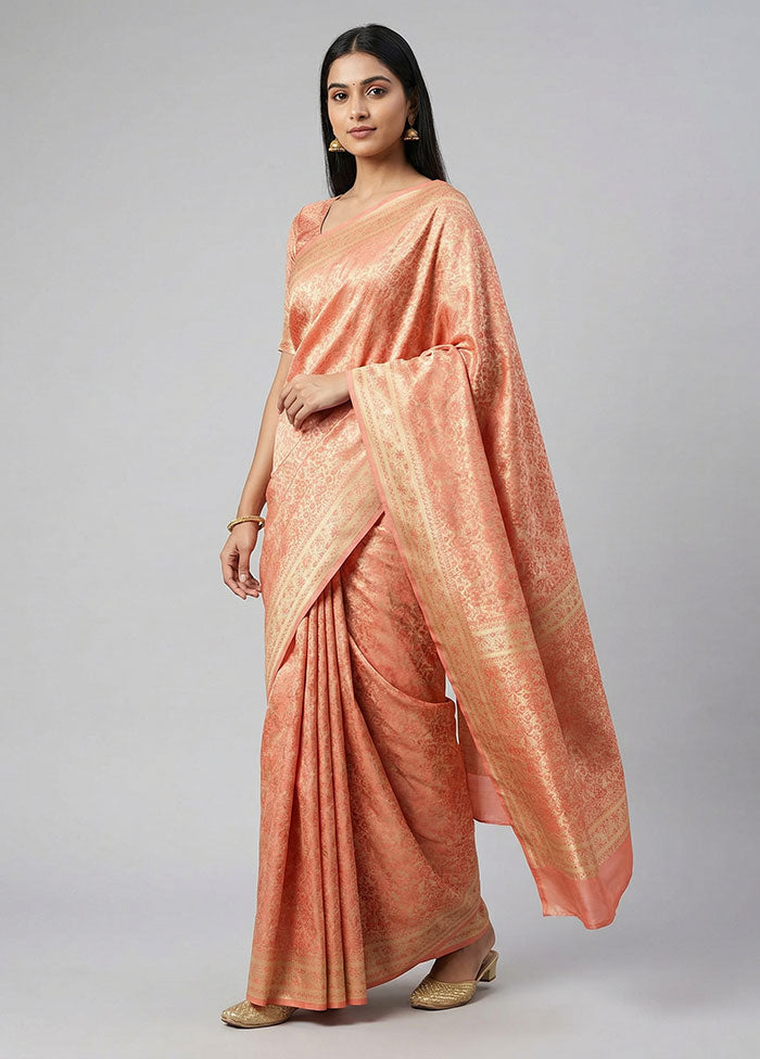 Pink Jamewar Silk Saree With Blouse Piece