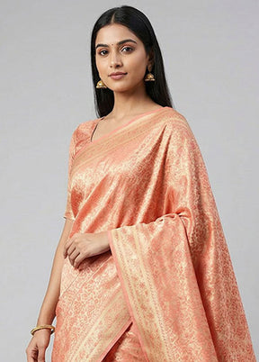Pink Jamewar Silk Saree With Blouse Piece