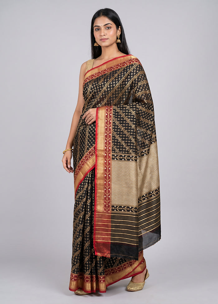 Black Handloom Katan Pure Silk Saree With Blouse Piece