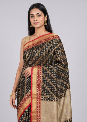 Black Handloom Katan Pure Silk Saree With Blouse Piece