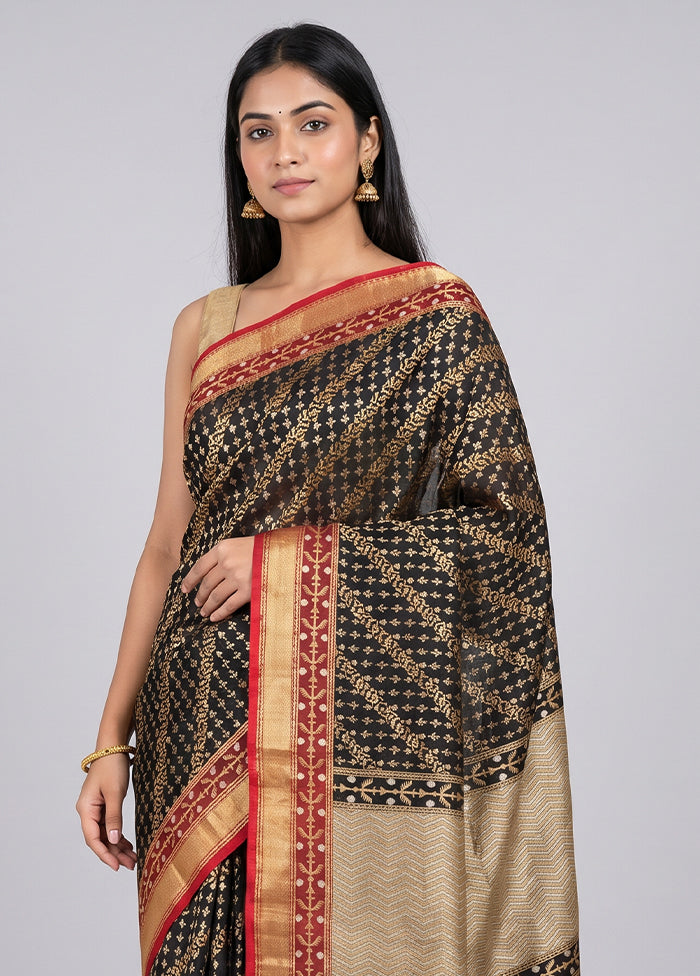 Black Handloom Katan Pure Silk Saree With Blouse Piece