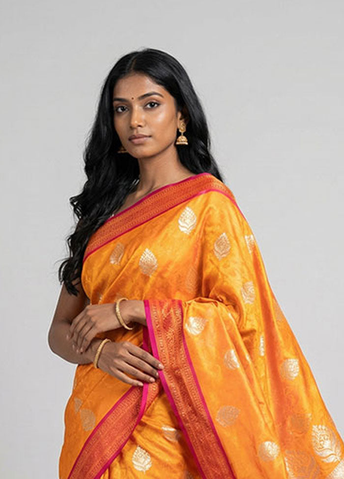 Yellow Handloom Tanchoi Pure Silk Saree With Blouse Piece