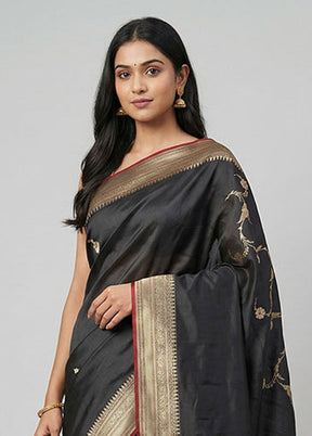 Black Handloom Katan Pure Silk Saree With Blouse Piece