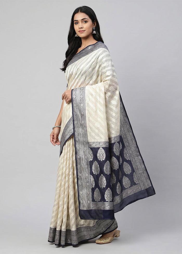 Cream Organza Saree With Blouse Piece