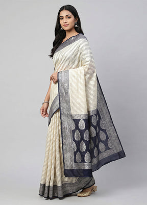 Cream Organza Saree With Blouse Piece