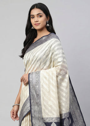 Cream Organza Saree With Blouse Piece