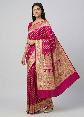 Pink Handloom Banarasi Pure Silk Saree With Blouse Piece