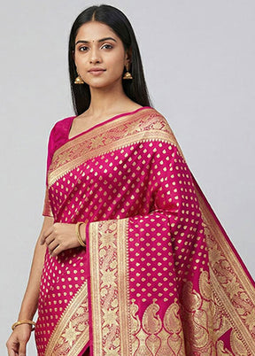 Pink Handloom Banarasi Pure Silk Saree With Blouse Piece