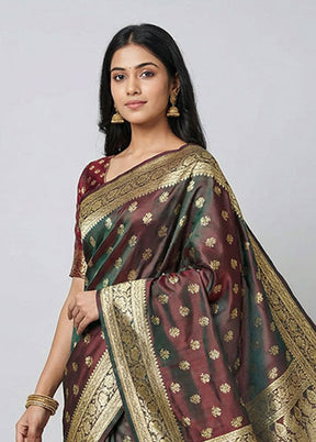 Green Handloom Banarasi Pure Silk Saree With Blouse Piece