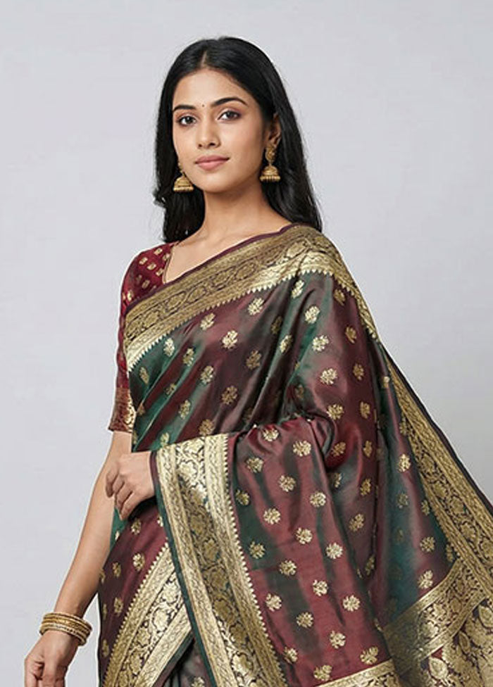 Green Handloom Banarasi Pure Silk Saree With Blouse Piece